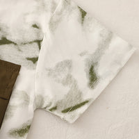 Boys Green Abstract Printed Short Sleeves Shirt With T-Shirt And Cargo Shorts Set Sets
