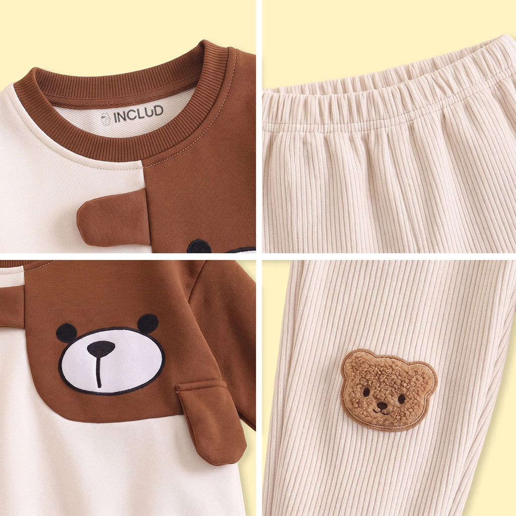 Boys Beige Colourblocked Long Sleeve Sweatshirt With Pants Sets 2 pc. Sets