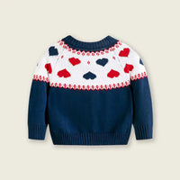 Girls Navy Blue Cardigan With Self-Design Heart Patterns Sweaters & Cardigans