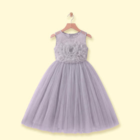 Girls Grey Floral Applique Fit & Flare Party Dress Party Dresses Grey 1-2 Y