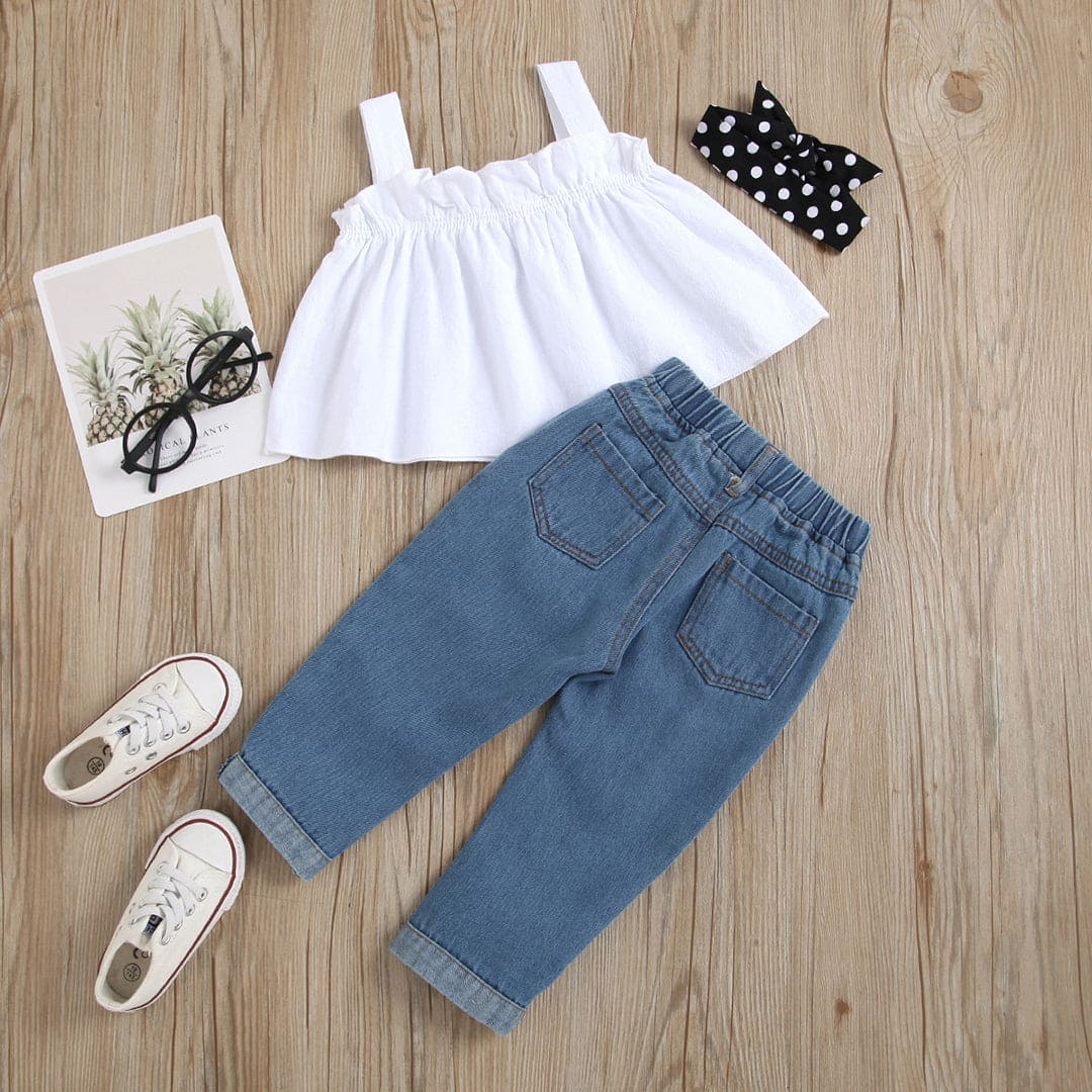 Girls Sleeveless Crop Top With Denim Pants Set (Copy) Sets