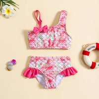 Girls Pink Mermaid Printed Top With Briefs Two-Piece Swimwear Sets Sets Pink 1-2 Y