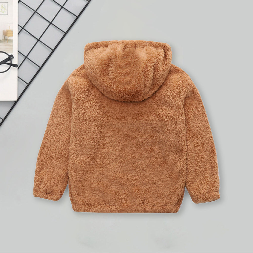 Girls Brown Fur Front Zipper Hooded Winter Jacket Coats & Jackets