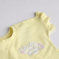 Girls Yellow Floral Applique T-Shirt With Denim Shorts Sets 2 pc. Sets