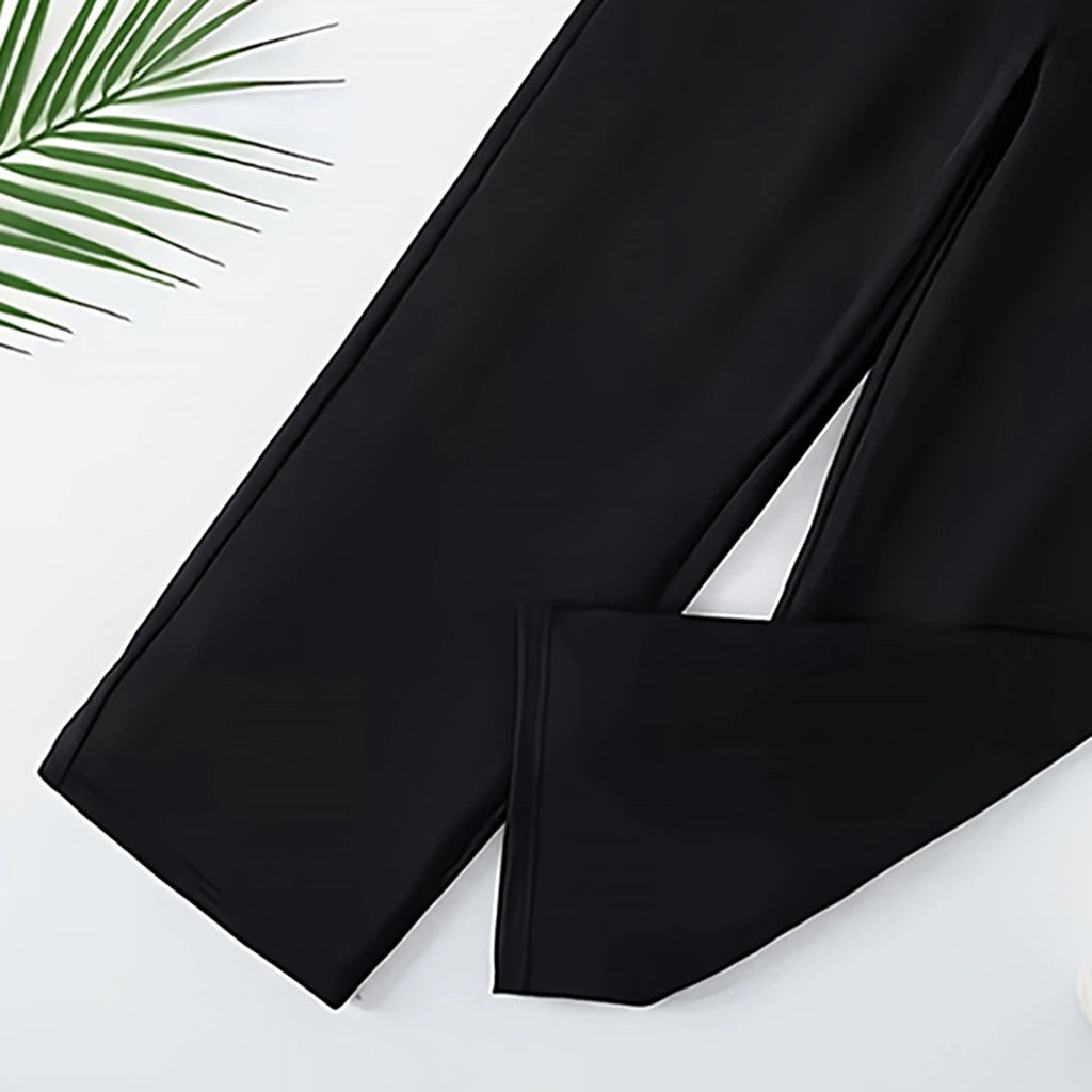 Girls Black Bow Graphic Top With Wide-Leg Pants Sets Sets