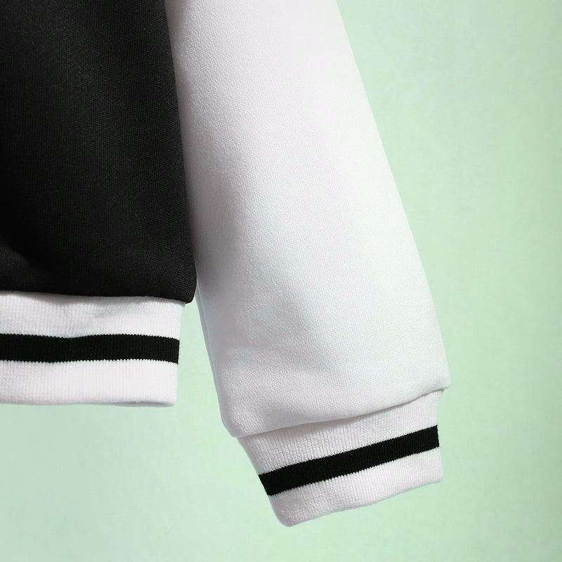 Girls Black Solid S Applique varsity Jacket Coats & Jackets
