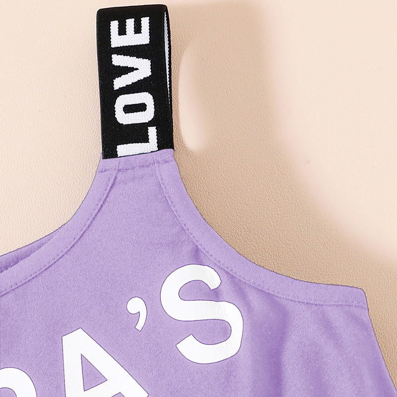 Girls Lavender Typographic Print Playsuit With Crop Top Playsuits