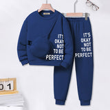 Boys Blue Typographic Printed Sweatshirt With Sling Bag & Jogger Sets