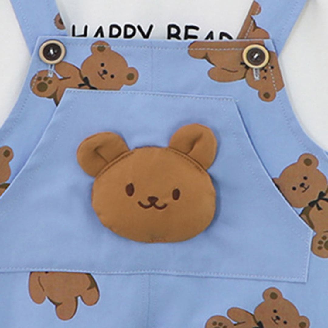 Boys Blue Teddy Print T-shirt with Dungaree Set Sets   