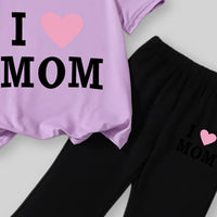 Girls Purple Typographic Printed T-Shirt With Flared Pants Sets Sets