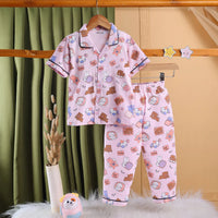 Girls Pink Bear Print Short Sleeve Shirt With Elasticated Pants Sets Sets Pink 2-3 Y