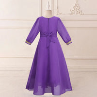 Girls Purple Embellished Drop-Waist Dress Casual Dresses