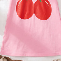 Girls Light Pink Cherry Print Short Sleeve T-Shirt Dress Casual Dresses