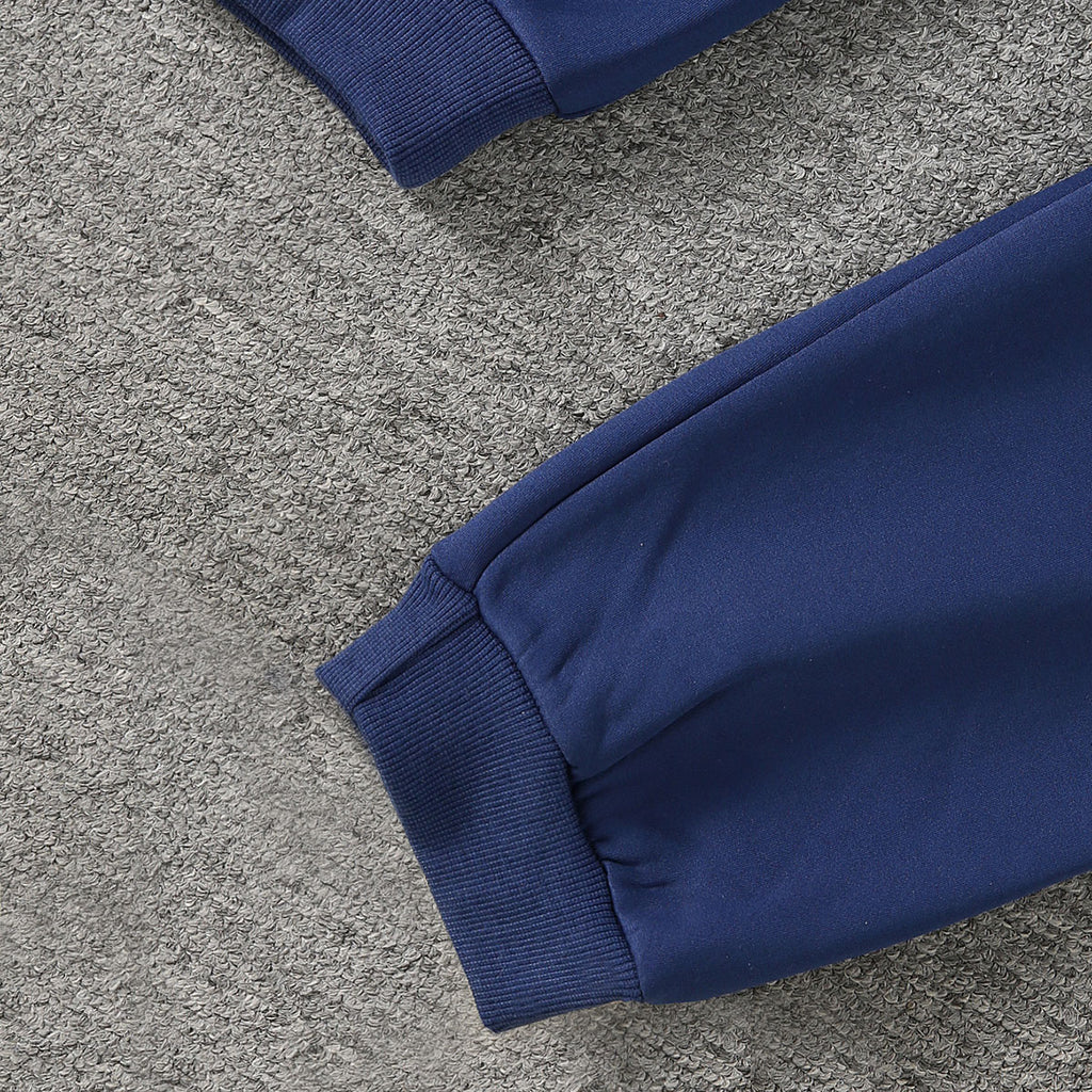 Boys Navy Blue Printed Fur Lined Sweatshirt With Pants Sets 2 pc. Sets