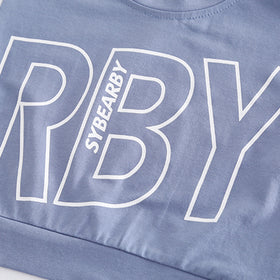 Boys Blue Colorblocked Typographic Printed T-Shirt With Shorts Set 2 pc. Sets