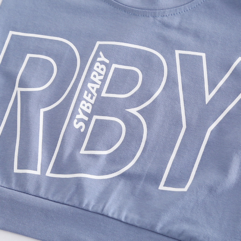 Boys Blue Colorblocked Typographic Printed T-Shirt With Shorts Set 2 pc. Sets