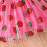Girls Fuchsia Printed Top with Glitter Strawberry Tulle Skirt Set Sets