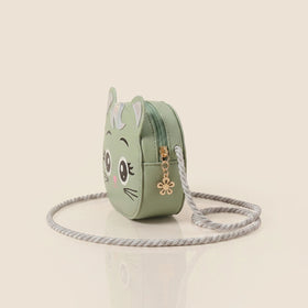 Girls Green Cat Motif Sling Bag Sling Bags