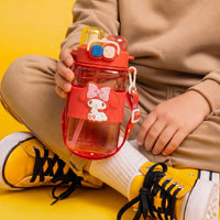 Cute Kids Red Dual Spout Water Bottle with Straw, Leakproof Lid & Adjustable Strap Trending Accessories