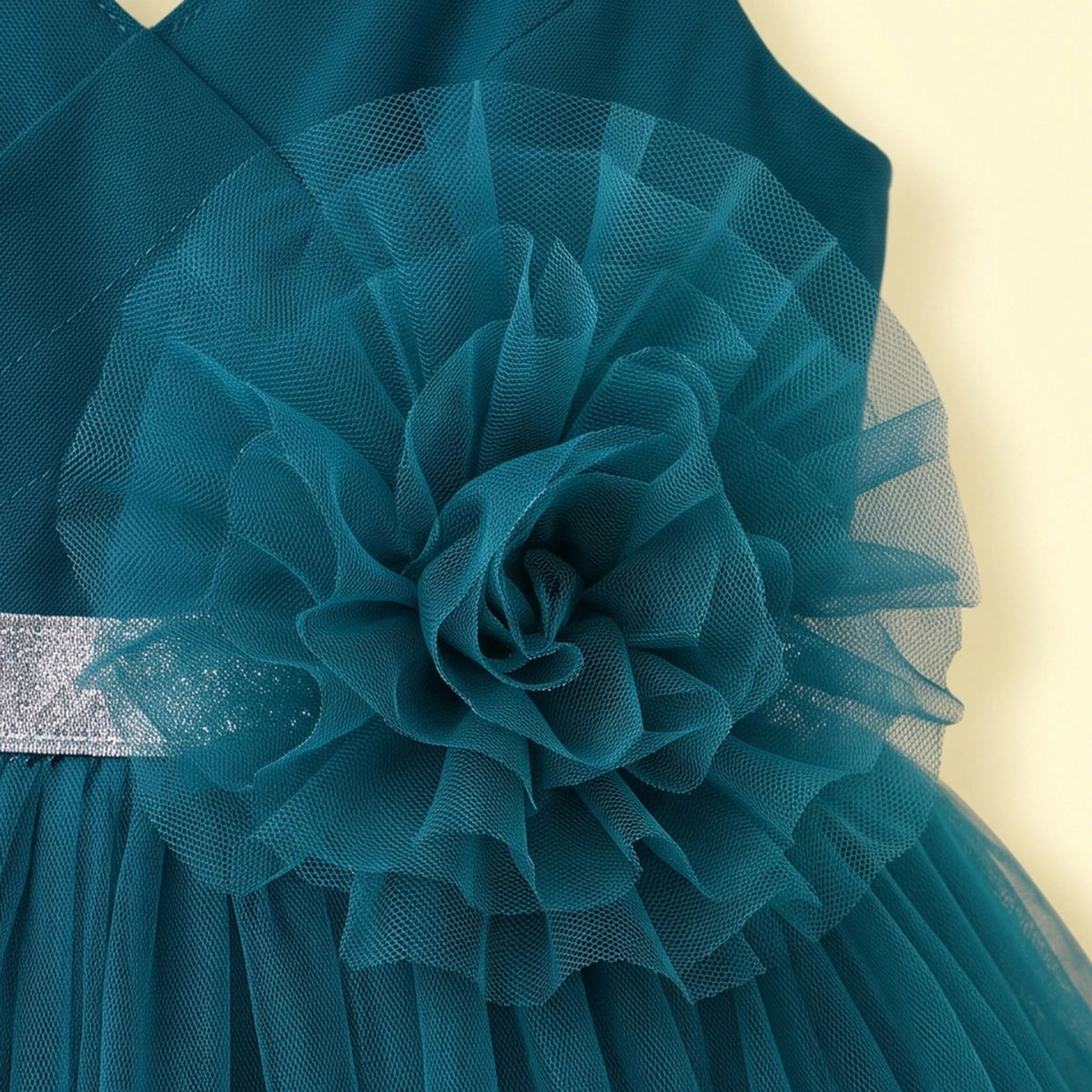 Girls Teal Floral Applique Fit & Flare Party Dress Party Dresses