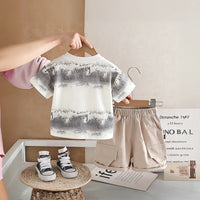 Boys Grey Typographic Print T-Shirt With Shorts Sets Sets