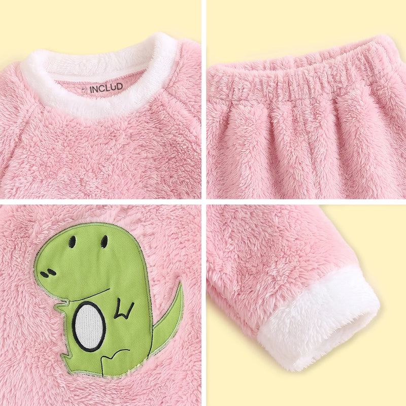 Girls Pink Dinosaur Applique Sweatshirt With Pants Sets 2 pc. Sets