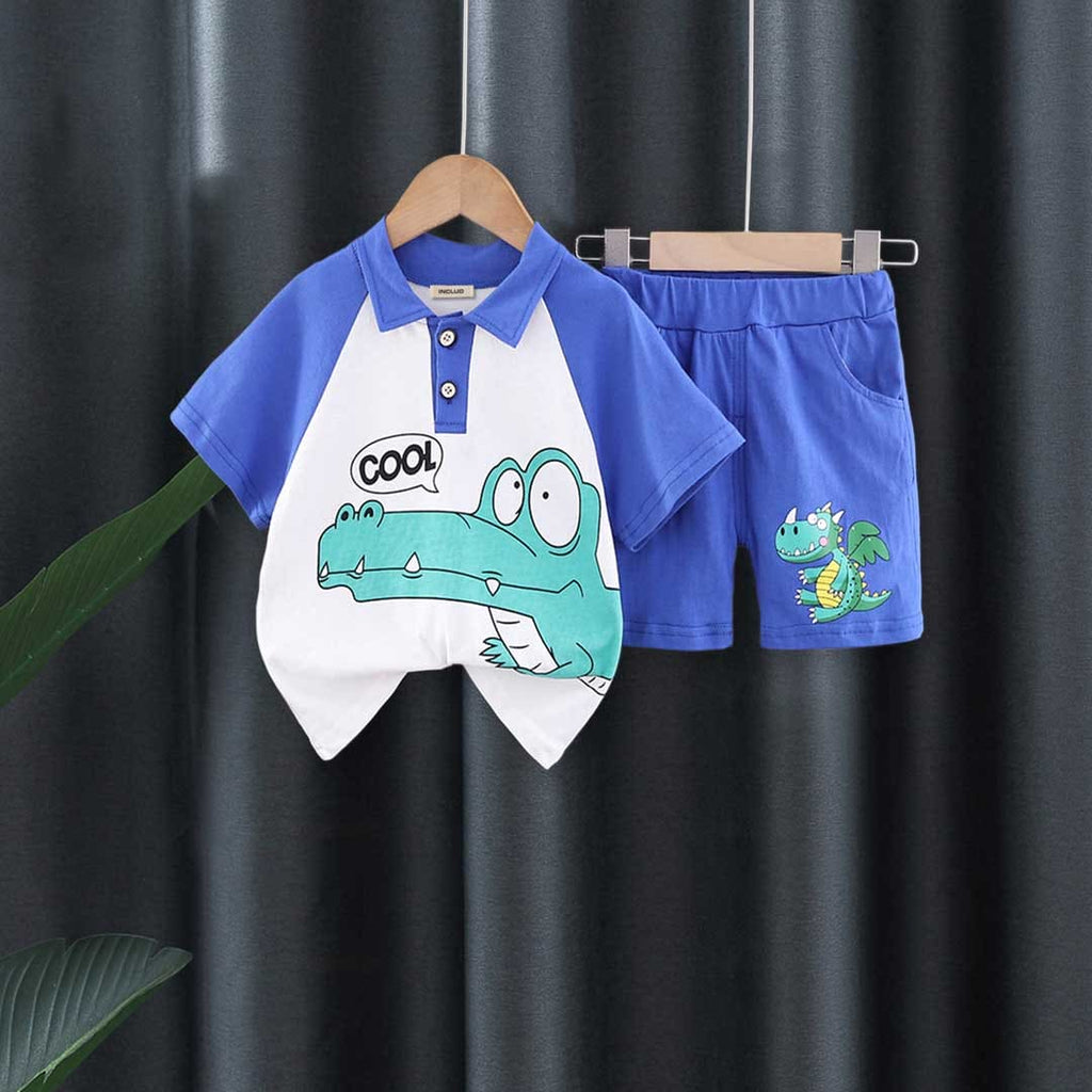 Boys Alligator Print Polo T-shirt with Shorts Set