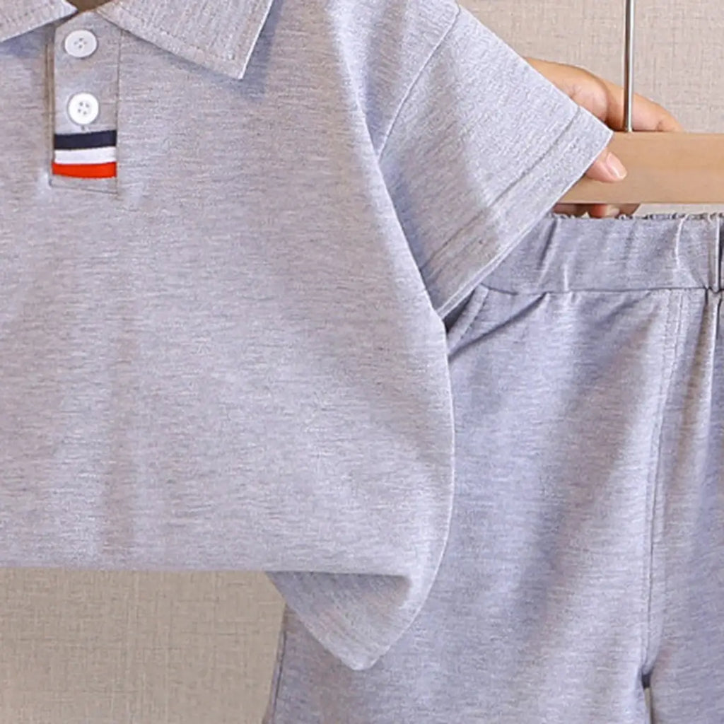 Boys Grey Short Sleeve Polo T-Shirt with Elasticated Shorts Clothing Sets 2 pc. Sets