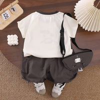 Boys Graphic Printed T-Shirt With Dark Grey Sling Bag And Cargo Shorts Set Sets