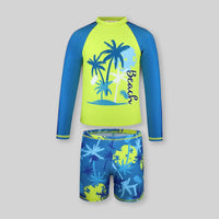 Boys Neon Tropical Printed Long Sleeves T-Shirt & Shorts Swimsuit Sets Sets Green 7-8 Y