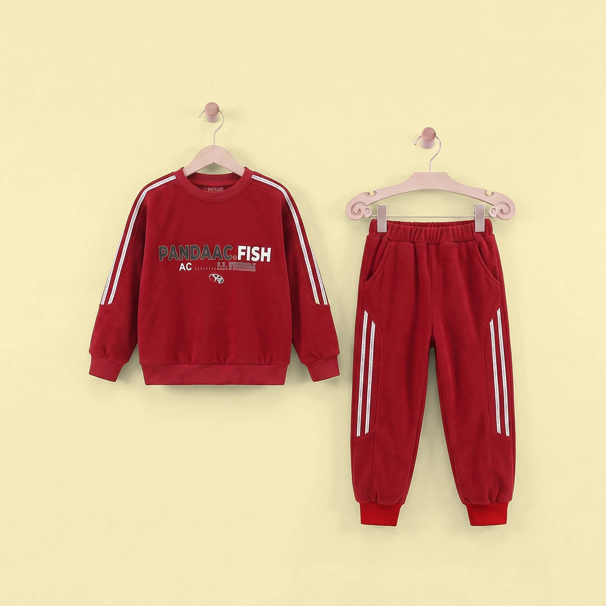 Boys Red Typographic Printed Sweatshirt With Joggers Winter Co-ord Sets 2 pc. Sets Red 5-6 Y