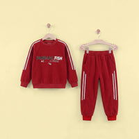 Boys Red Typographic Printed Sweatshirt With Joggers Winter Co-ord Sets 2 pc. Sets Red 5-6 Y