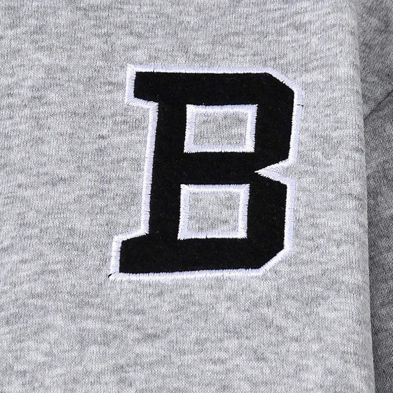 Boys Grey Letter B Embroidered Baseball Style Jacket With Pant Sets Sets