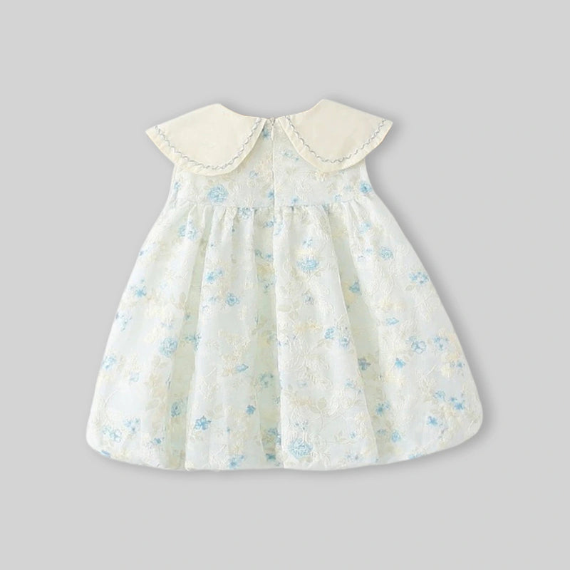 Girls Off White Floral Embroidered Sleeveless Dress Casual Dresses