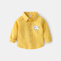 Boys Yellow Tiger Cartoon Printed Long Sleeves Shirts Shirts