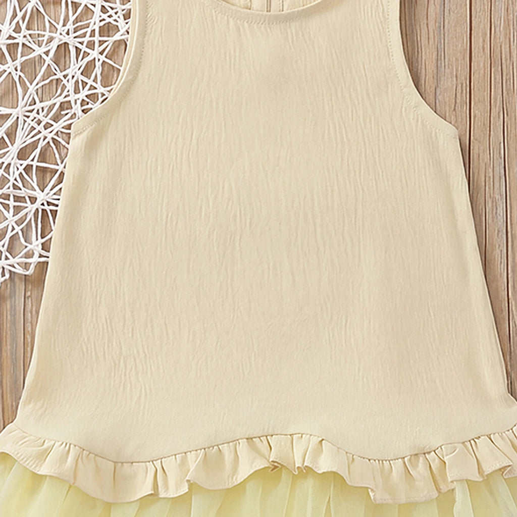 Girls Yellow Textured Bottom Ruffle A-Line Dress Casual Dresses