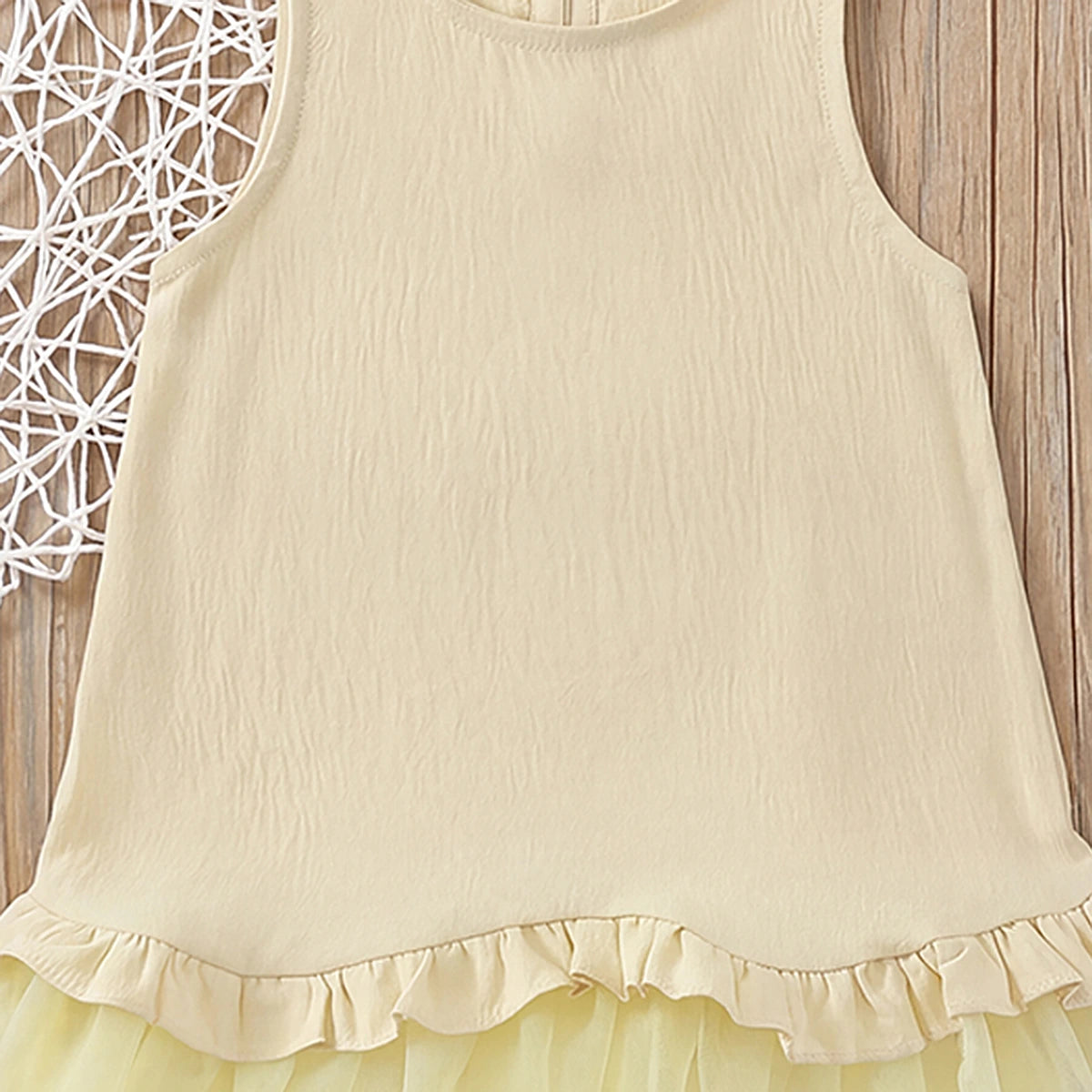 Girls Yellow Textured Bottom Ruffle A-Line Dress Casual Dresses