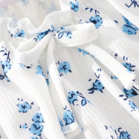 Girls White Floral Printed Raglan Sleeves Top Tops