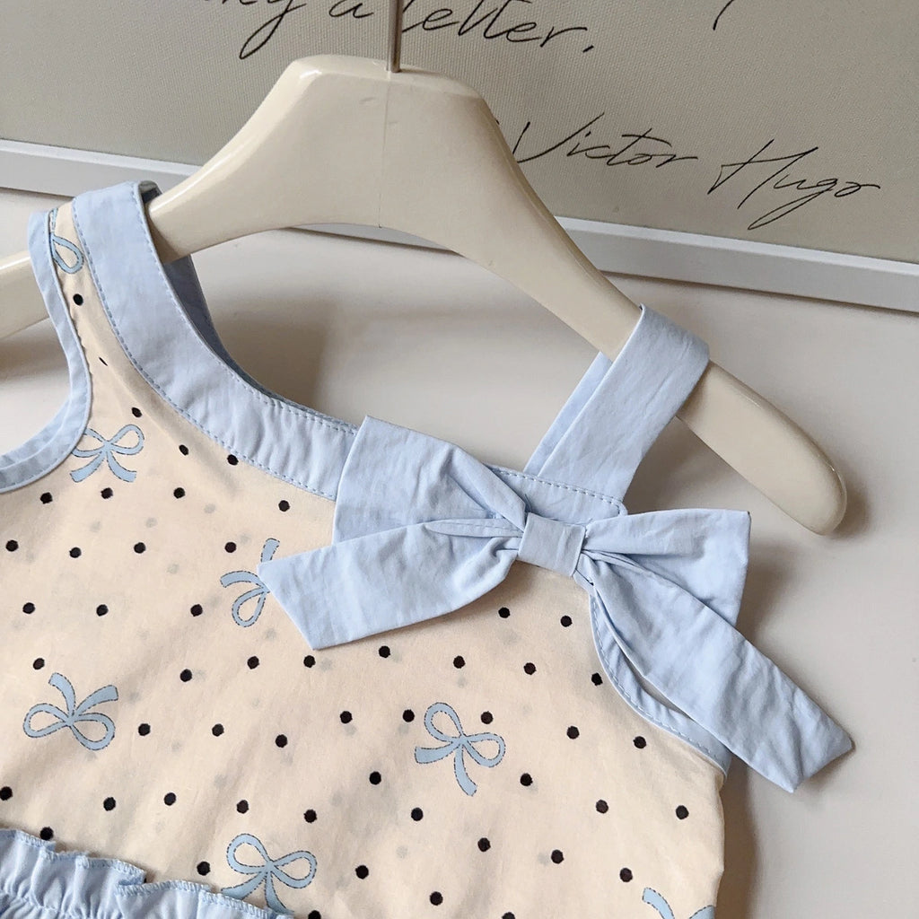 Girls Light Blue Polka Dot Printed Top with Elasticated Pants Sets 2 pc. Sets