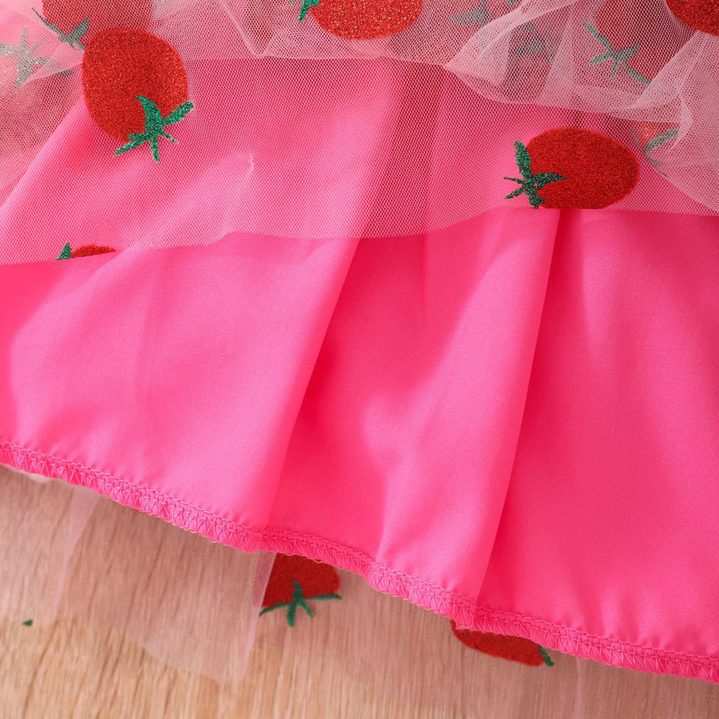 Girls Fuchsia Printed Top with Glitter Strawberry Tulle Skirt Set Sets