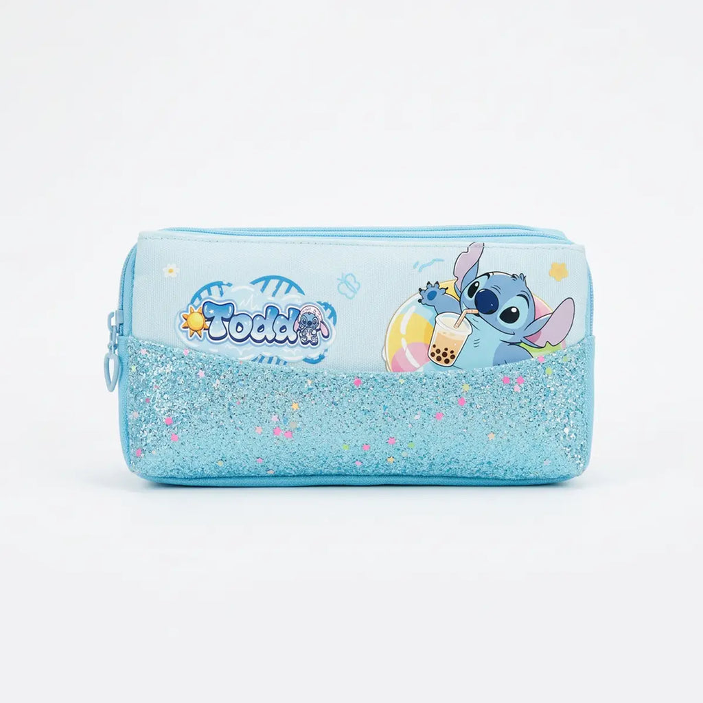 Girls Blue Disney Stitch School Pencil Case with Glitter Design Trending Accessories Blue Onesize
