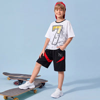 Boys White Graphic Short Sleeve T-Shirt With Shorts Sets 2 pc. Sets White 3-4 Y