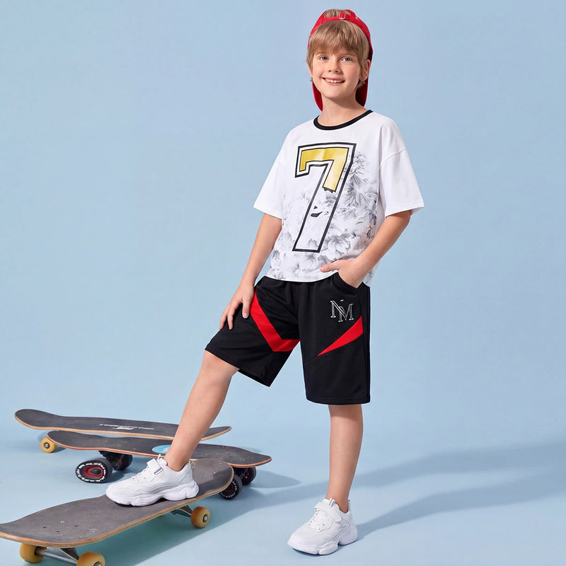 Boys White Graphic Short Sleeve T-Shirt With Shorts Sets 2 pc. Sets White 3-4 Y