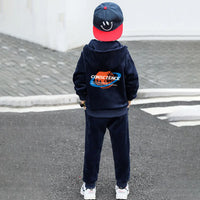 Boys Navy Blue Hooded Zipper Jacket With Jogger Co-ord Sets Sets