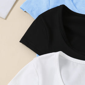 Girls Blue Short Sleeve Round Neck Top ( Pack Of 3) Value Packs