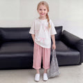 Girls Pink Short Sleeve Bow Print T-Shirt With Pants Sets 2 pc. Sets Pink 3-4 Y