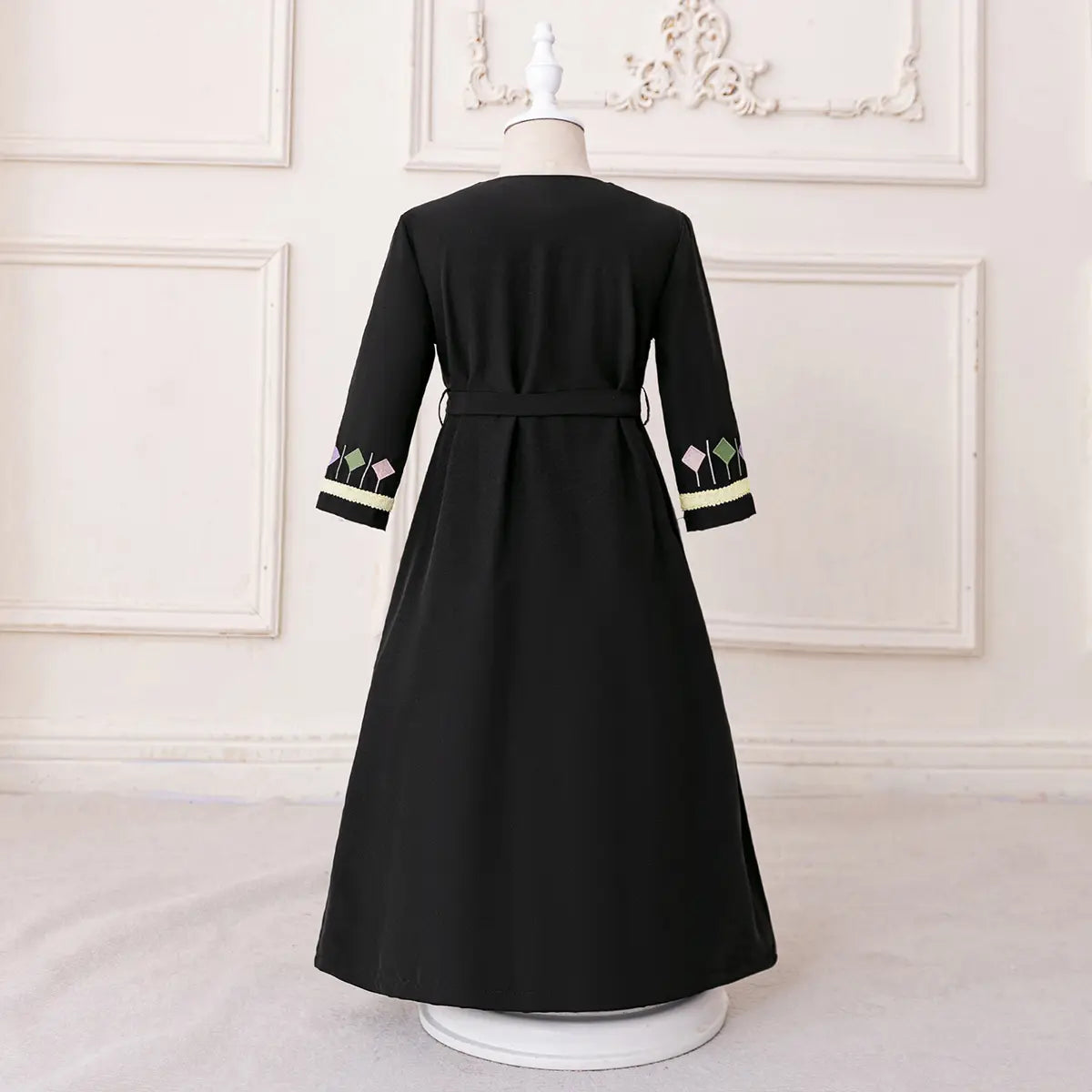 Girls Black Embroidered Fit & Flare Dress With V-neckline Casual Dresses