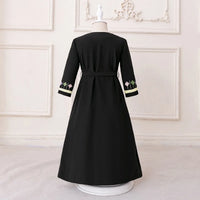 Girls Black Embroidered Fit & Flare Dress With V-neckline Casual Dresses