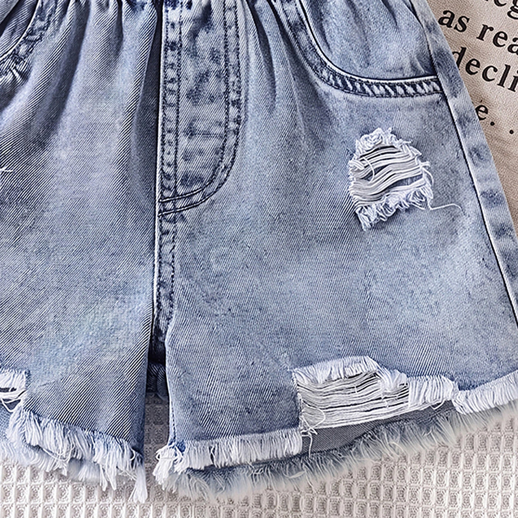 Girls Light Blue Distressed Denim Shorts Shorts