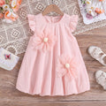 Girls Light Pink Floral Applique Flutter Sleeve Balloon Dress Casual Dresses Light Pink 1-2 Y